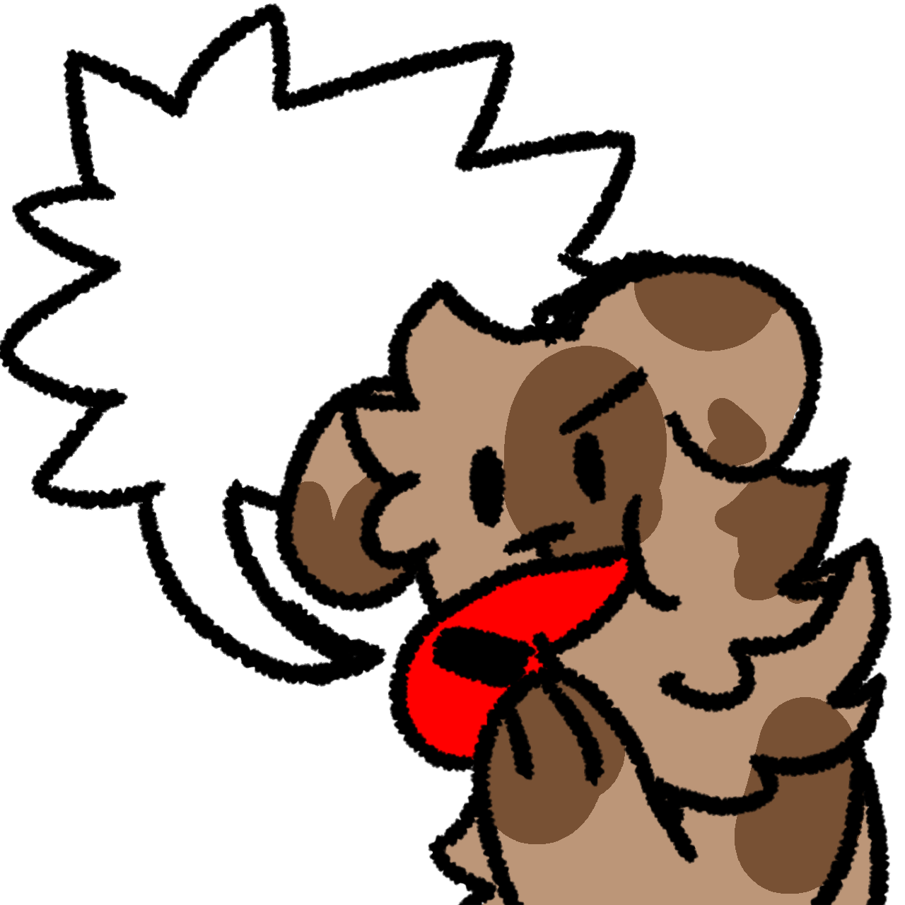 a tan dog with brown spots blowing a whistle, which has a spiky blank speech bubble coming out of it